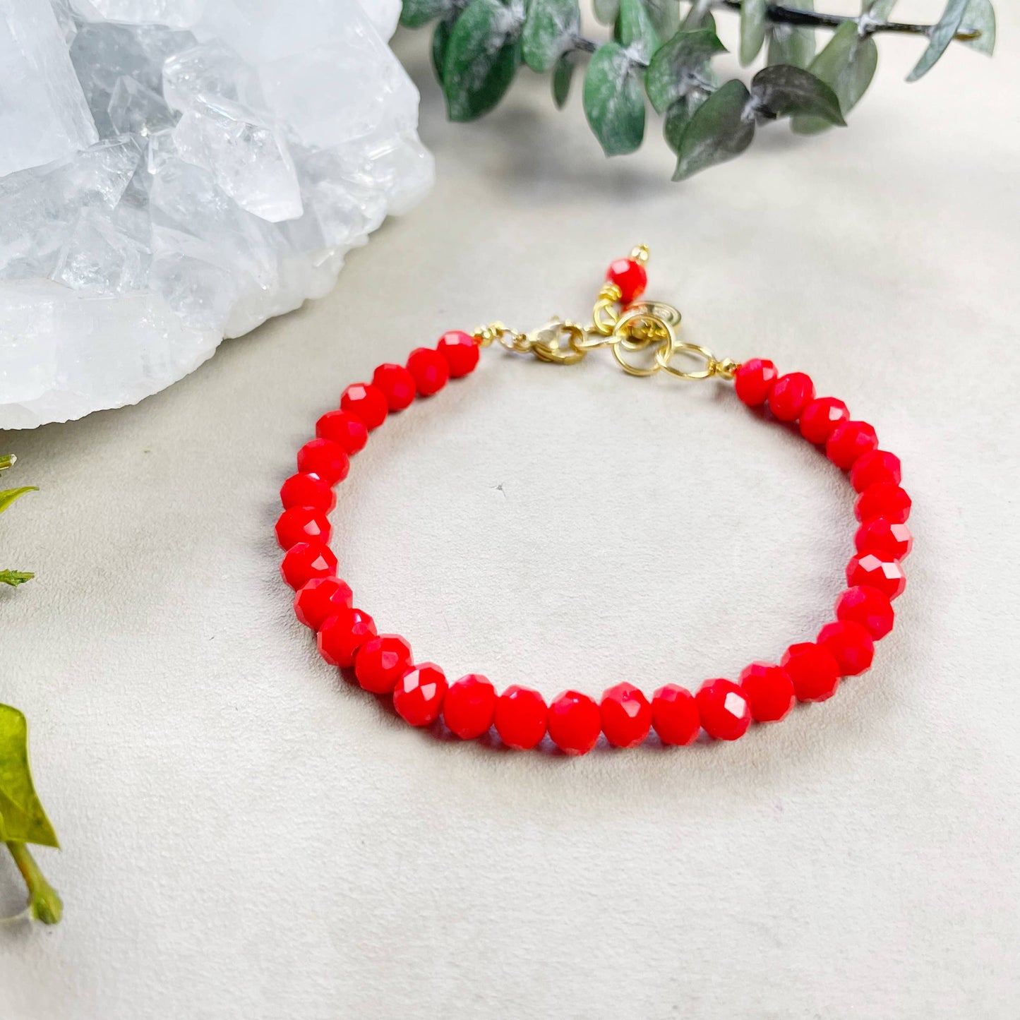 Gloria// Opaque Scarlet Crystal Beaded Bracelet