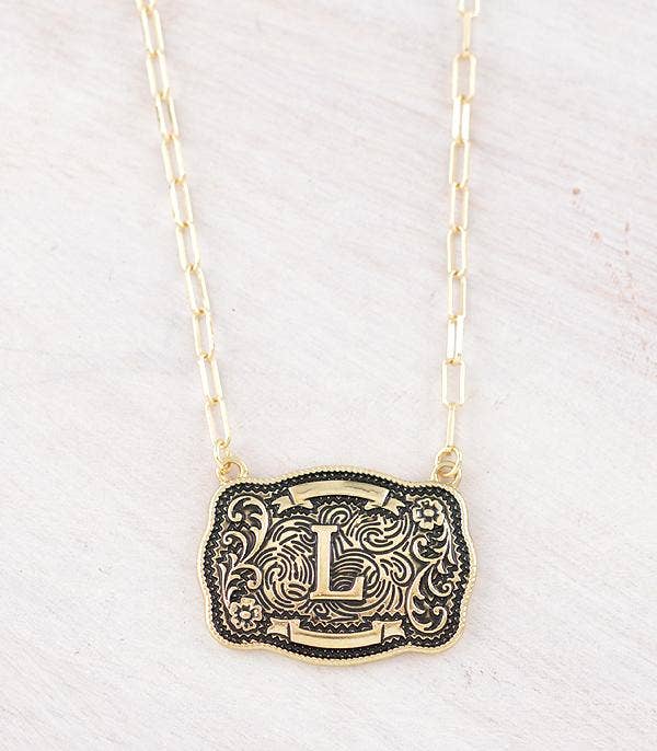 Initial Buckle Pendant Necklace L