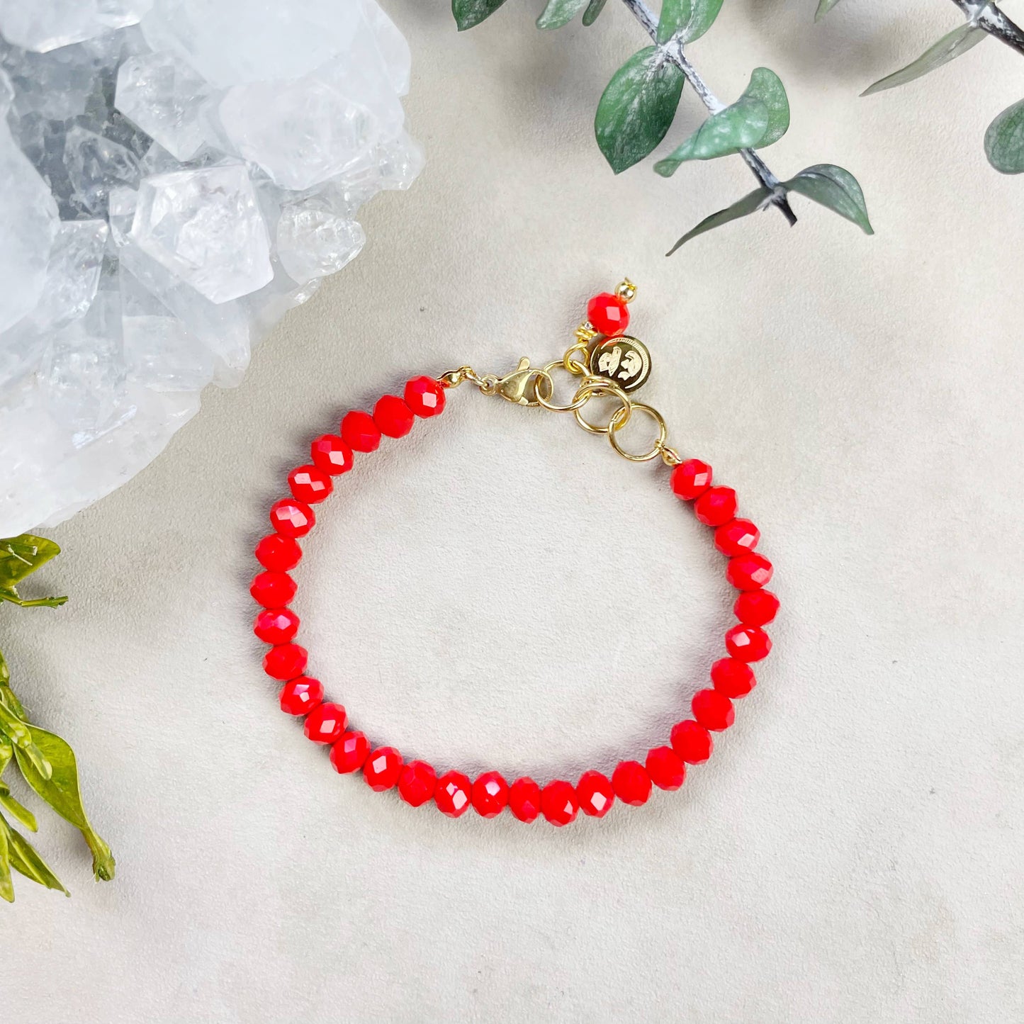 Gloria// Opaque Scarlet Crystal Beaded Bracelet