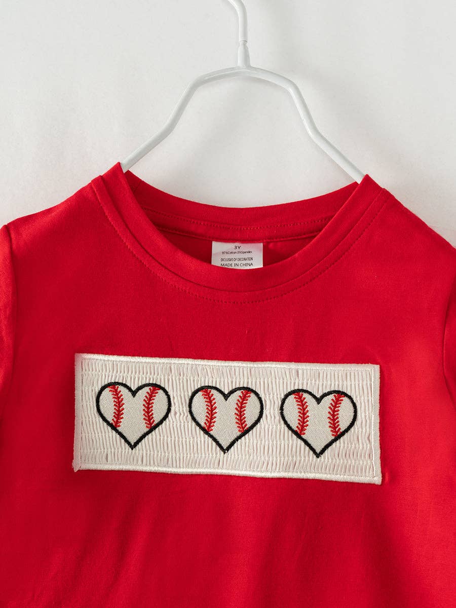 Red Navy Stripe Baseball Heart Boy Short Set