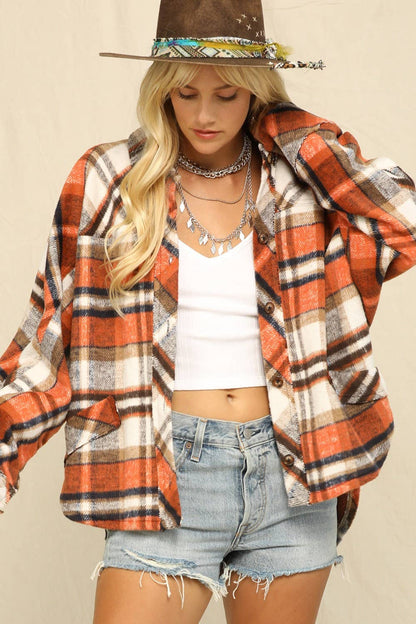 Plaid Print And Button-Front Closure Top