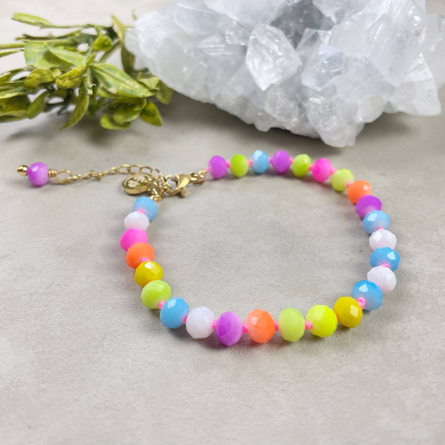 Barb// Mixed Neon Crystal Beaded Handknotted Bracelet