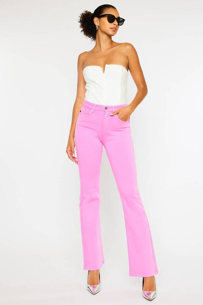 Stretch bootcut pink denim