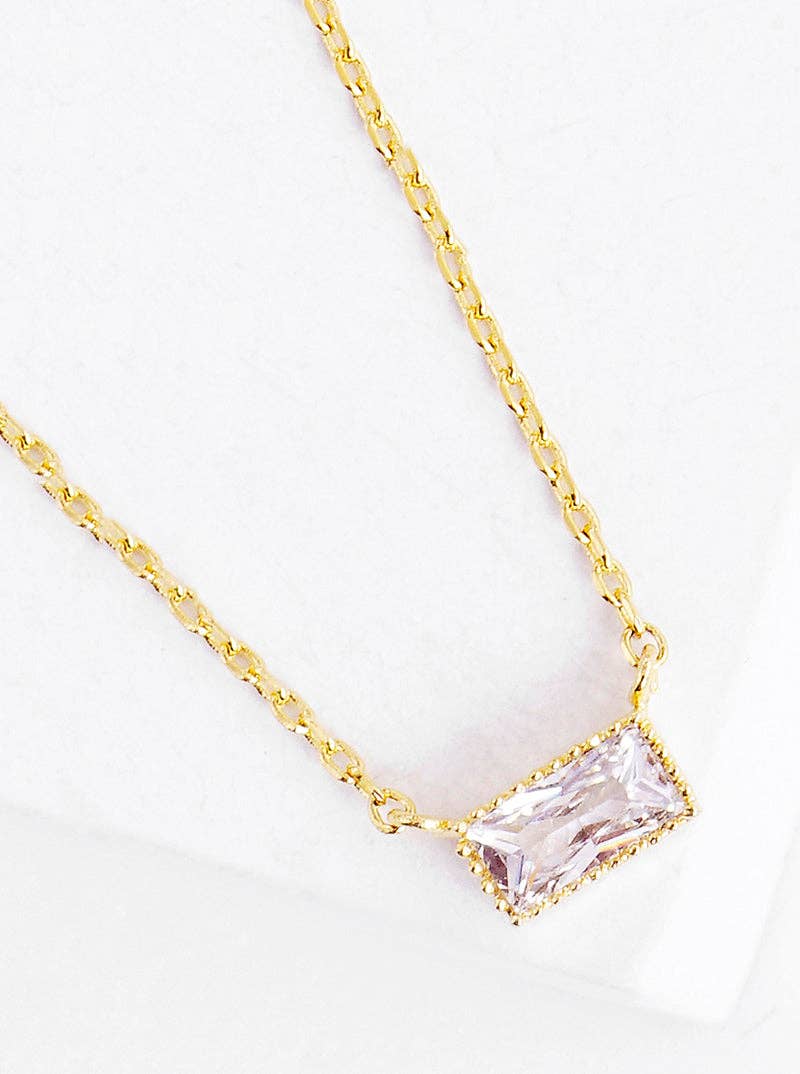 18K Gold Dipped Delicate Cz Rectangle Pendant Necklace