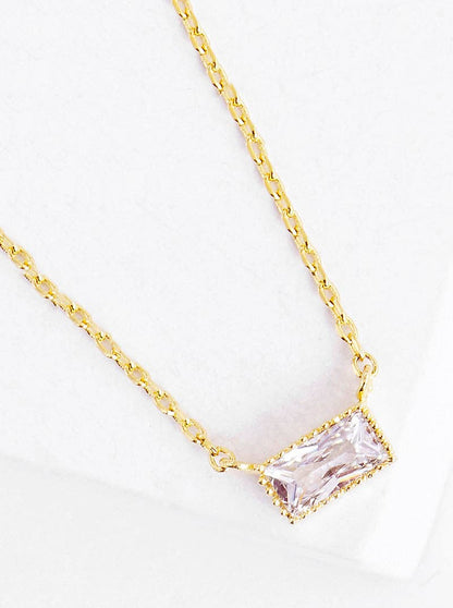18K Gold Dipped Delicate Cz Rectangle Pendant Necklace