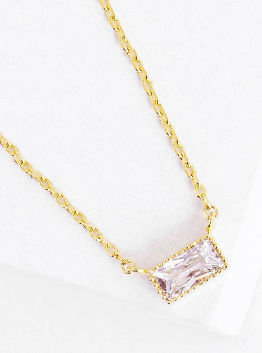 18K Gold Dipped Delicate Cz Rectangle Pendant Necklace