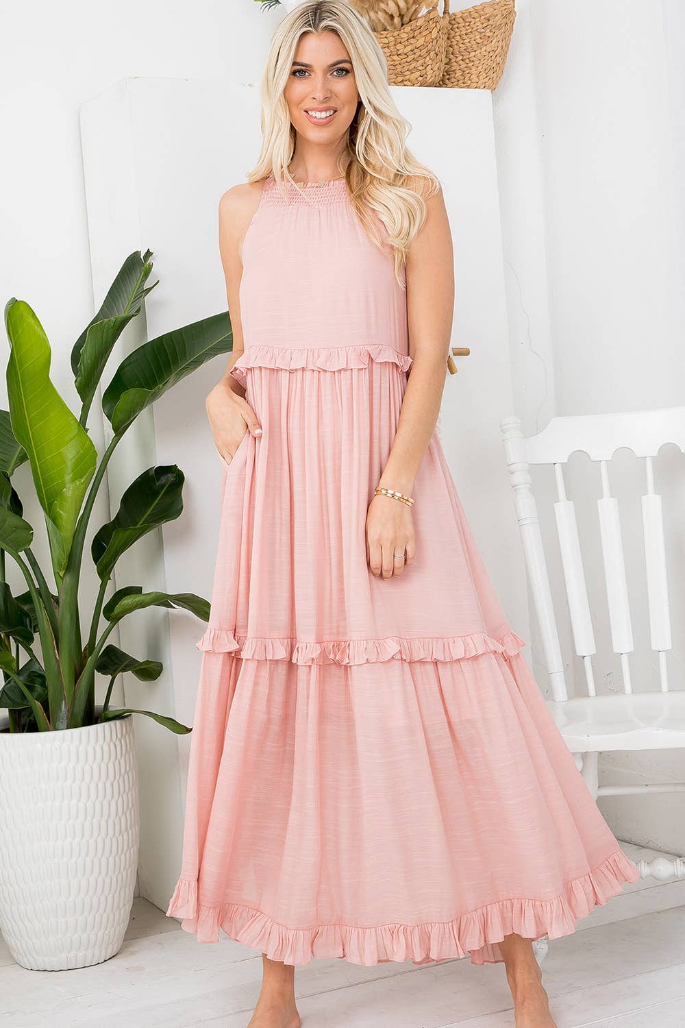 SMOCKED HALTER DRESS