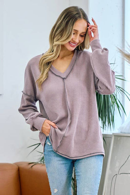 Ribbed V neck top