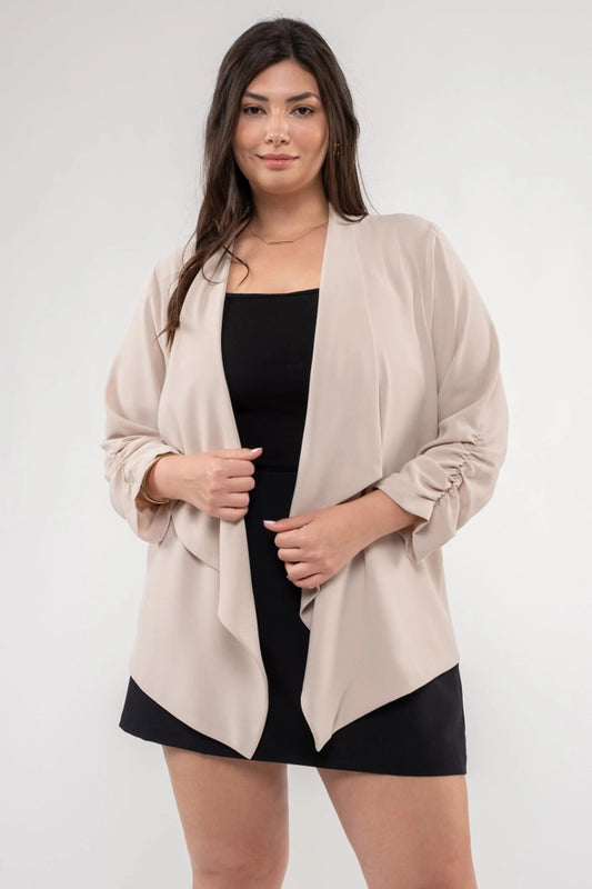 Plus 3/4 Sleeve Blazer- Khaki
