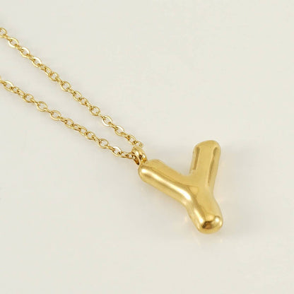 Stainless Steel Glossy Bubble Letter Necklace Gold