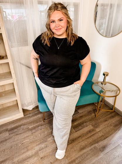 PLUS ACID WASH FLEECE PALAZZO SWEATPANTS WITH POCKETS