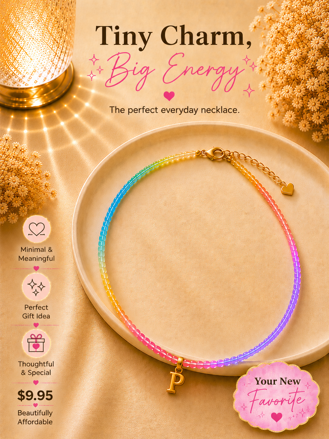Multi color beaded bubble letter necklace