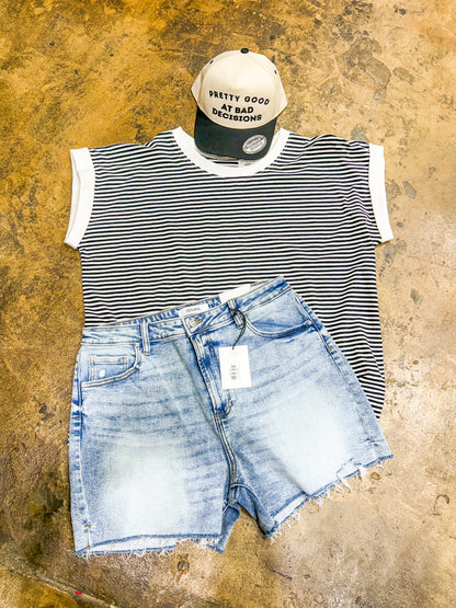 PLUS DISTRESSED HEM DENIM SHORTS