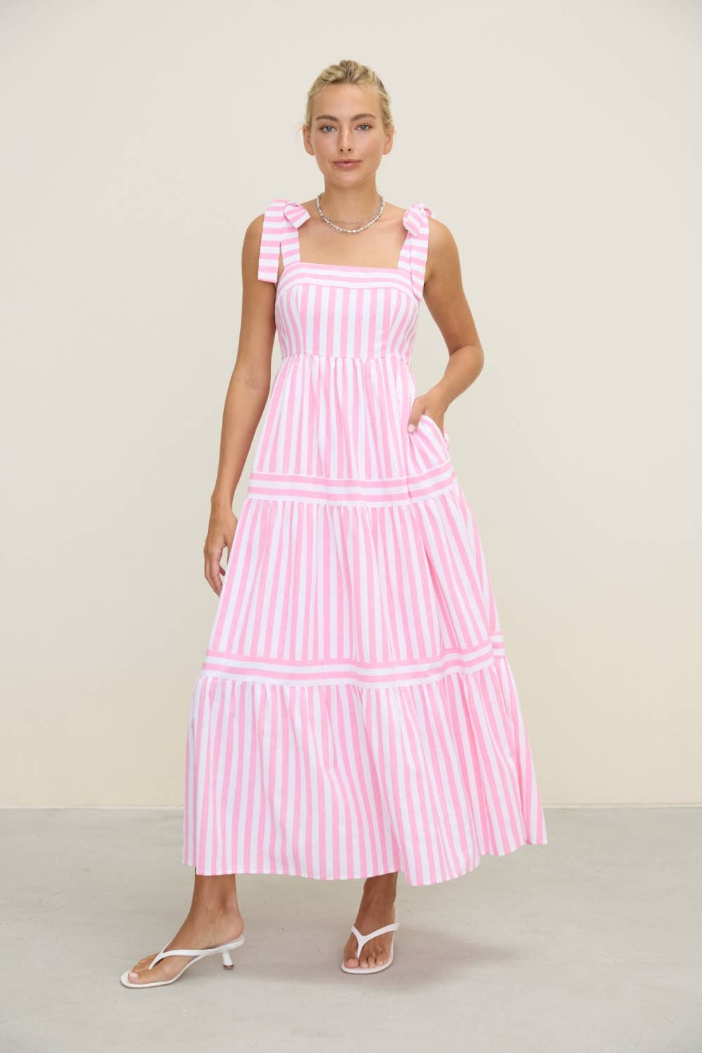STRIPE TIE MIDI DRESS