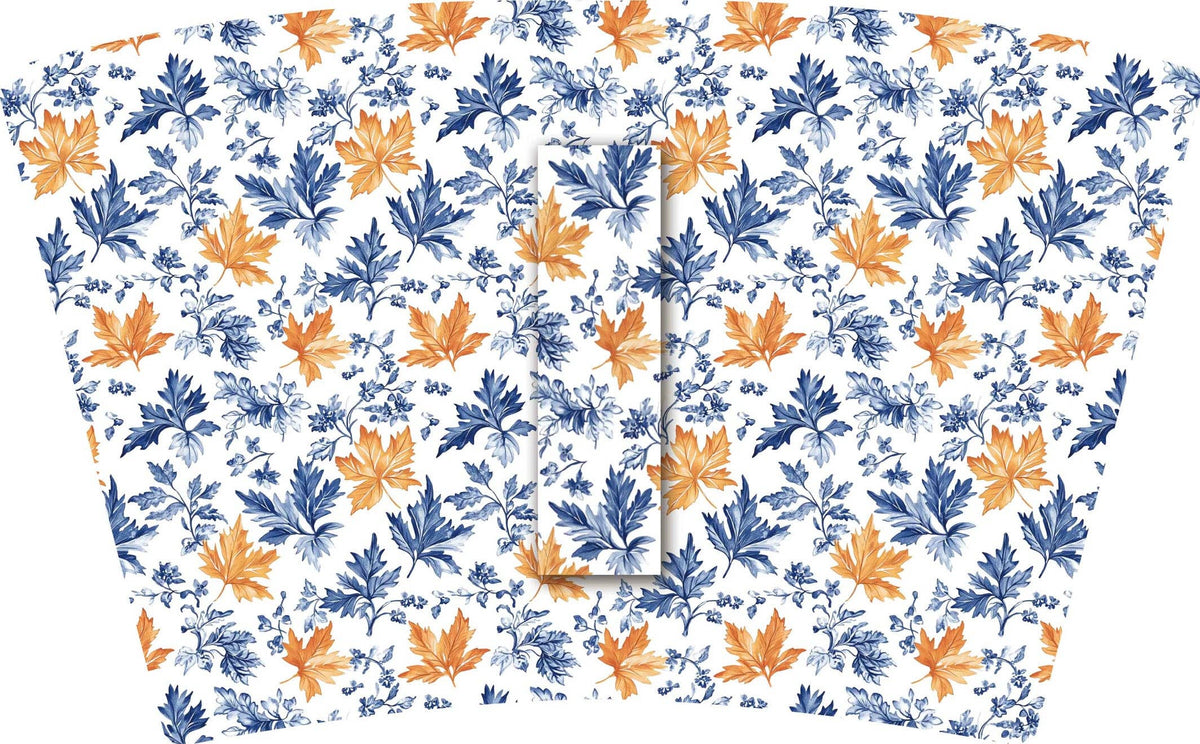 BLUE & ORANGE FALL LEAVES with Blue Bow