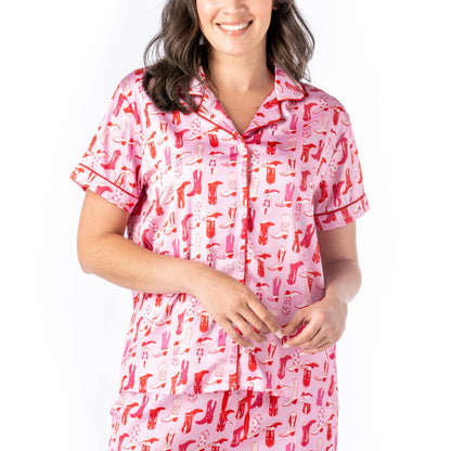 Hello Mello Boots & Bubbles Satin Pajama Top
