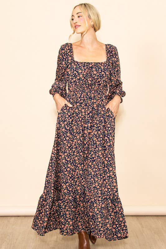 Reversible Floral Wide Flare Maxi Dress