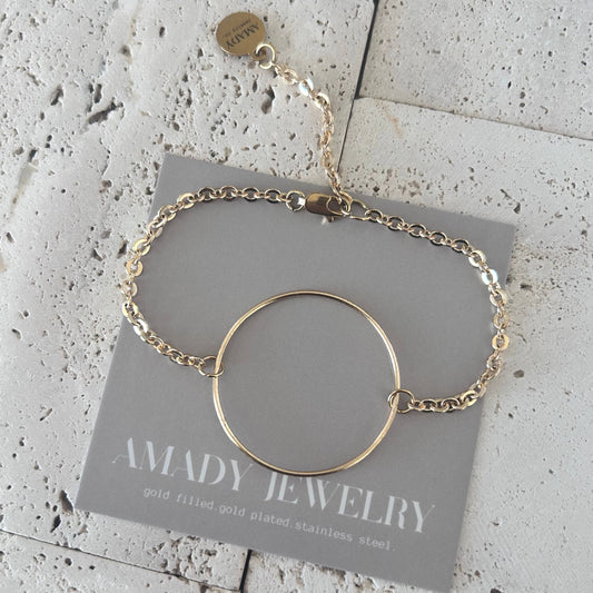 Infinity round charm bracelet circle gold plated