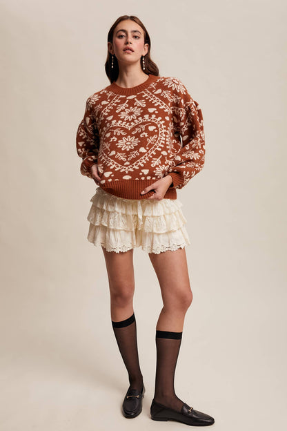 Heart Jacquard Knit Sweater