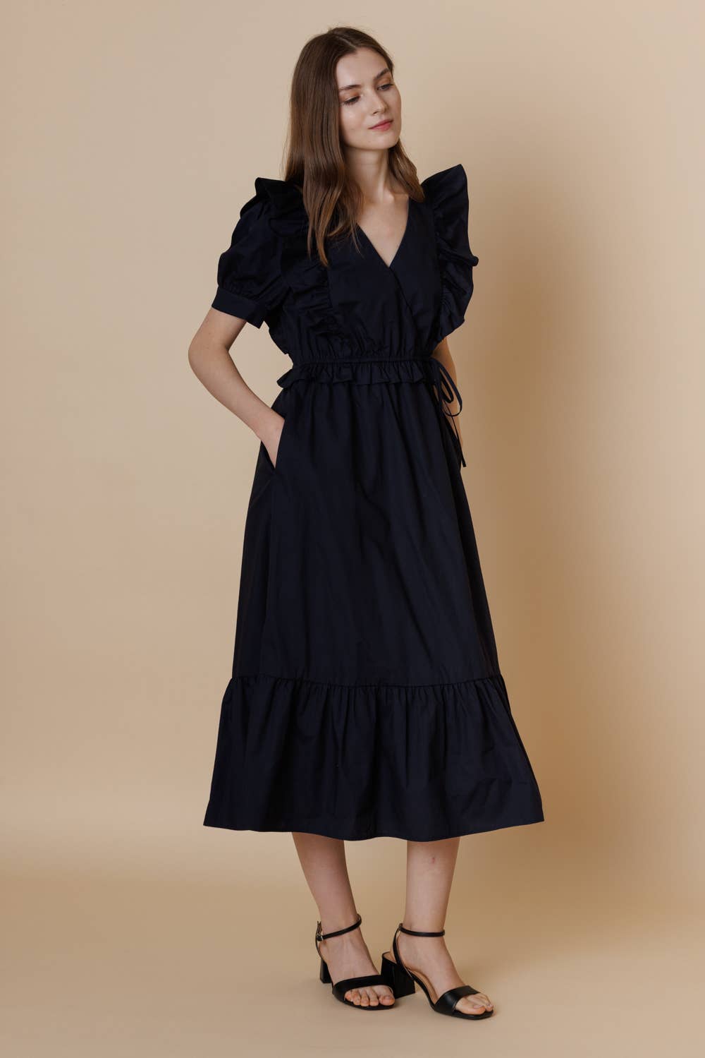 Romantic Ruffled Cottom Poplin Midi Dress