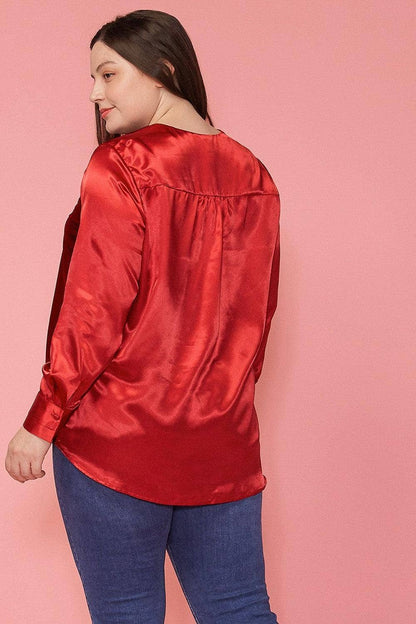 Pleione Plus Size Women's Charmeuse Contrast Cross Front Blouse