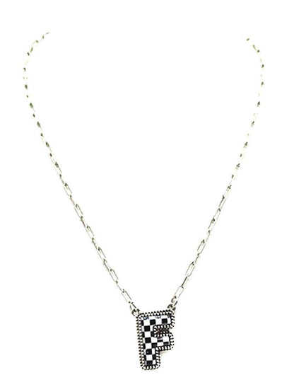 Checkered Bubble Initial Necklace