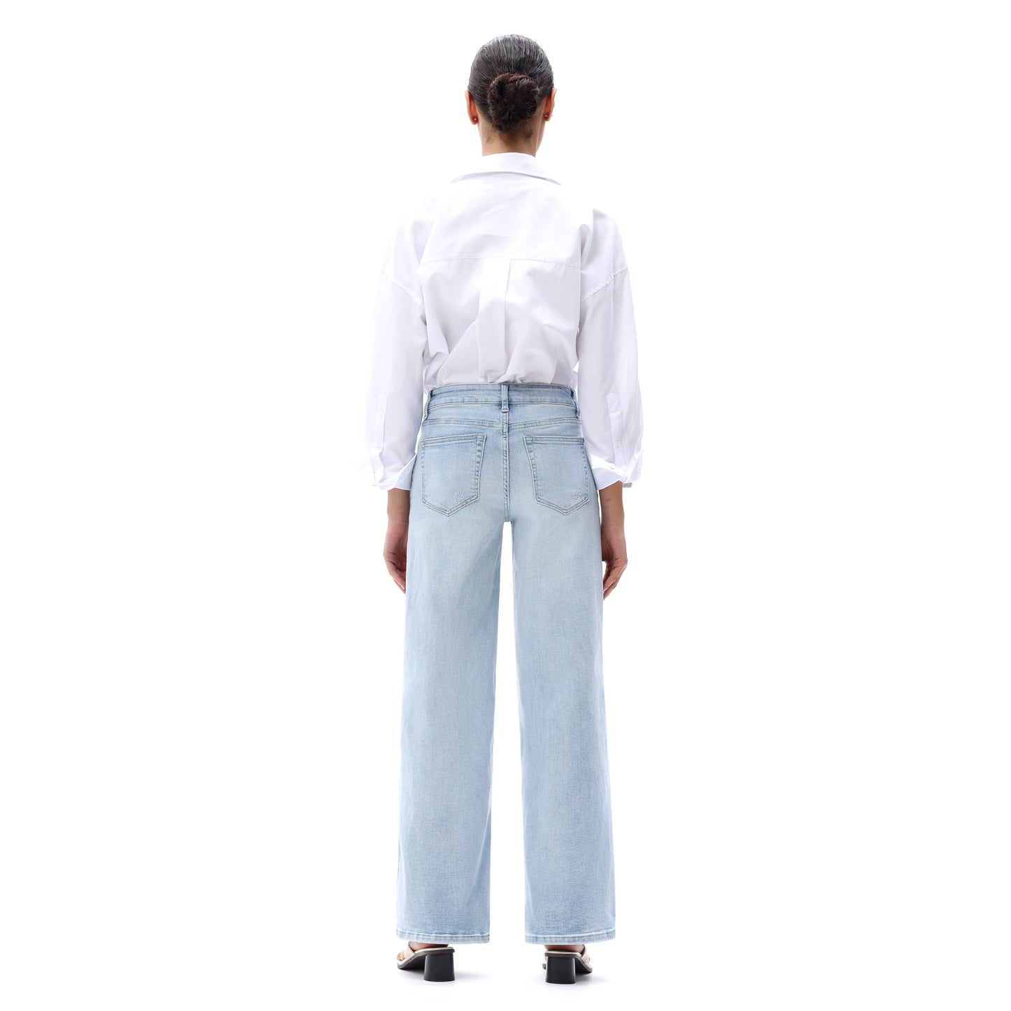 Mid Rise Wide Leg Jeans Relaxed Distressed Denim BG8001