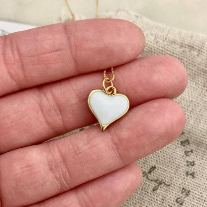 White heart 18K gold dainty necklace gold-filled box chain
