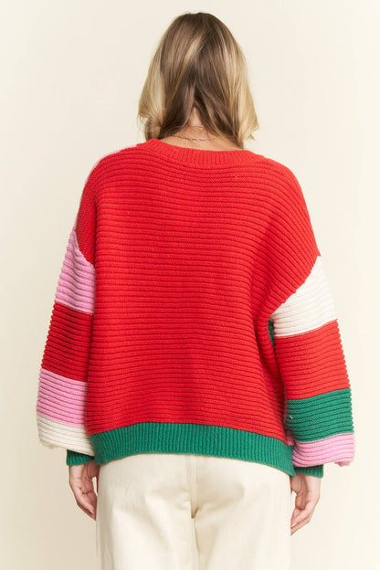 PLUS SIZE GEOMETRIC MULTICOLOR KNIT SWEATER