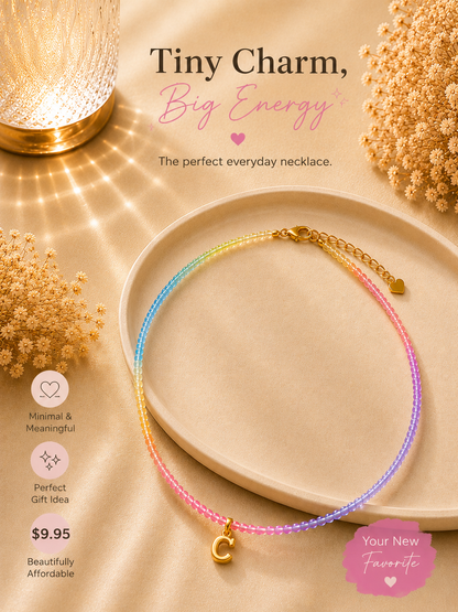 Multi color beaded bubble letter necklace