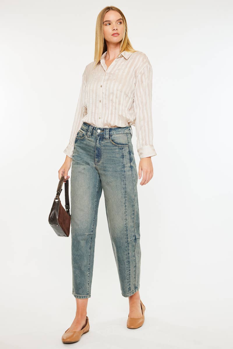 HIGH RISE SLIM BARREL FIT JEANS