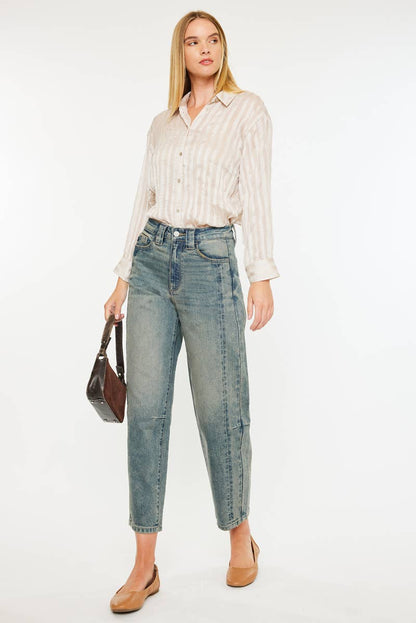 HIGH RISE SLIM BARREL FIT JEANS