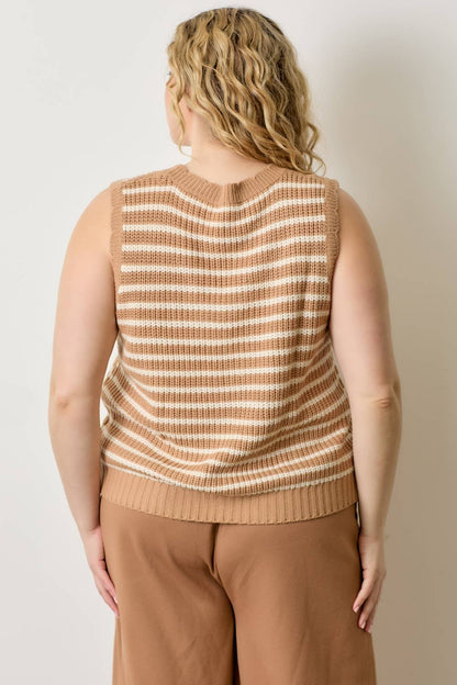 (PLUS) STRIPED SWEATER VEST