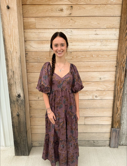 V-NECK BUBBLE SLEEVE DRESS