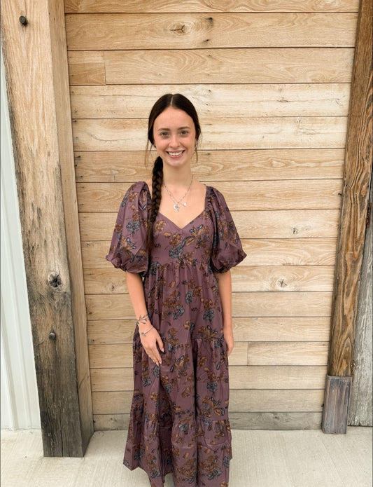V-NECK BUBBLE SLEEVE DRESS