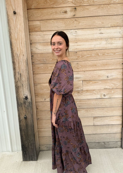 V-NECK BUBBLE SLEEVE DRESS