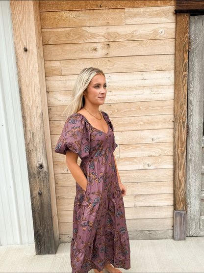 V-NECK BUBBLE SLEEVE DRESS