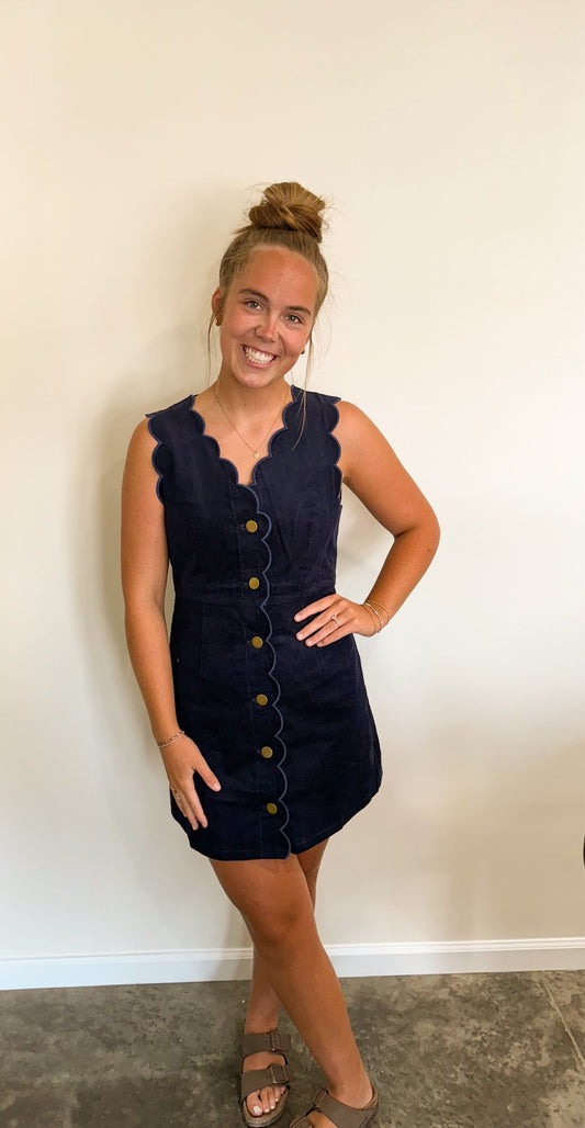 Corduroy Scalloped Edge Mini Dress