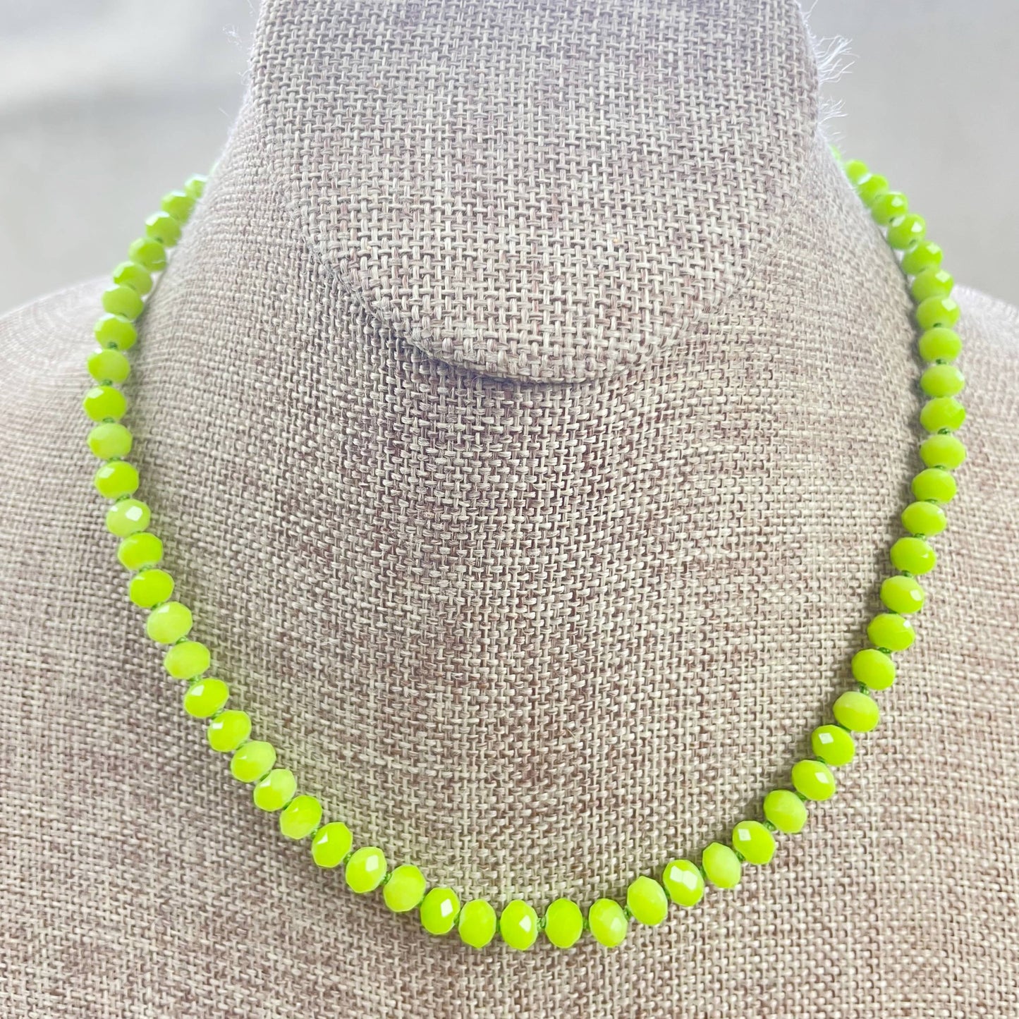 Barb// Green Neon Crystal Beaded Handknotted Necklace