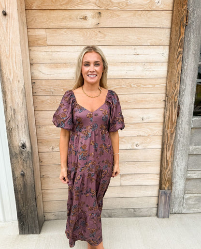 V-NECK BUBBLE SLEEVE DRESS