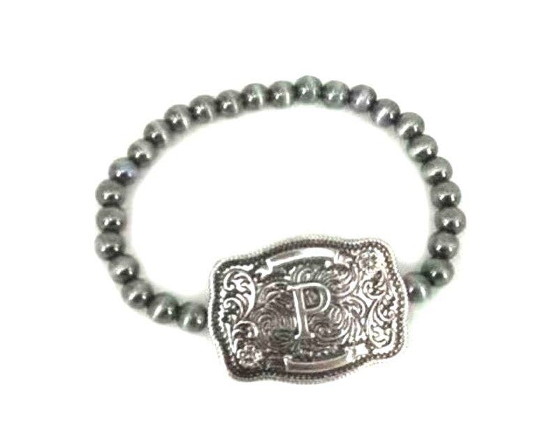 Western Buckle Initial Stretch Bracelet