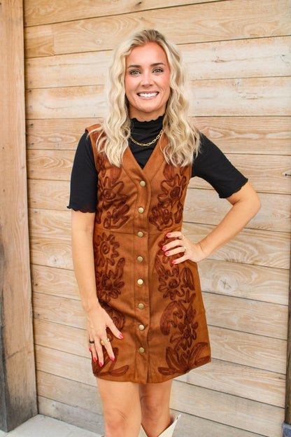 Sleeveless Button-Down Suede Dress
