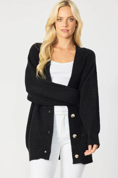 Button Down Sweater Cardigan: Black