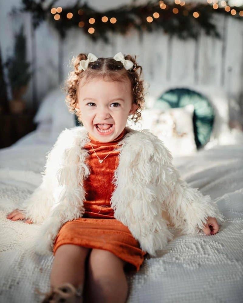 Mommy and Me Fatima Faux Shag Layered Jacket - Ivory