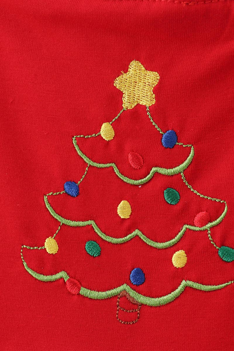 KIDS Red tree embroidery plaid jumpsuit set