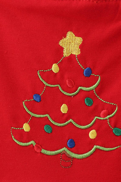 KIDS Red tree embroidery plaid jumpsuit set