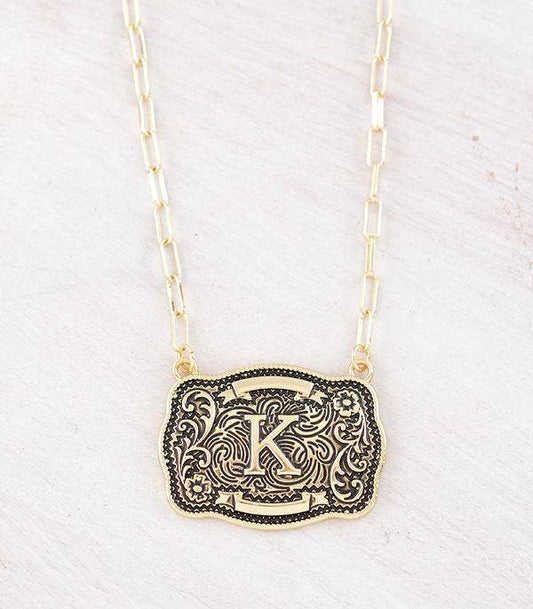 Initial Buckle Pendant Necklace K