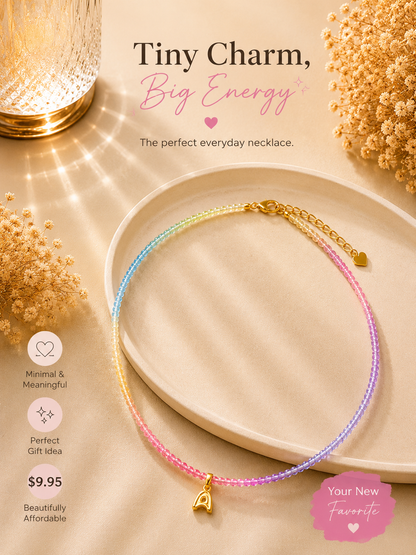 Multi color beaded bubble letter necklace