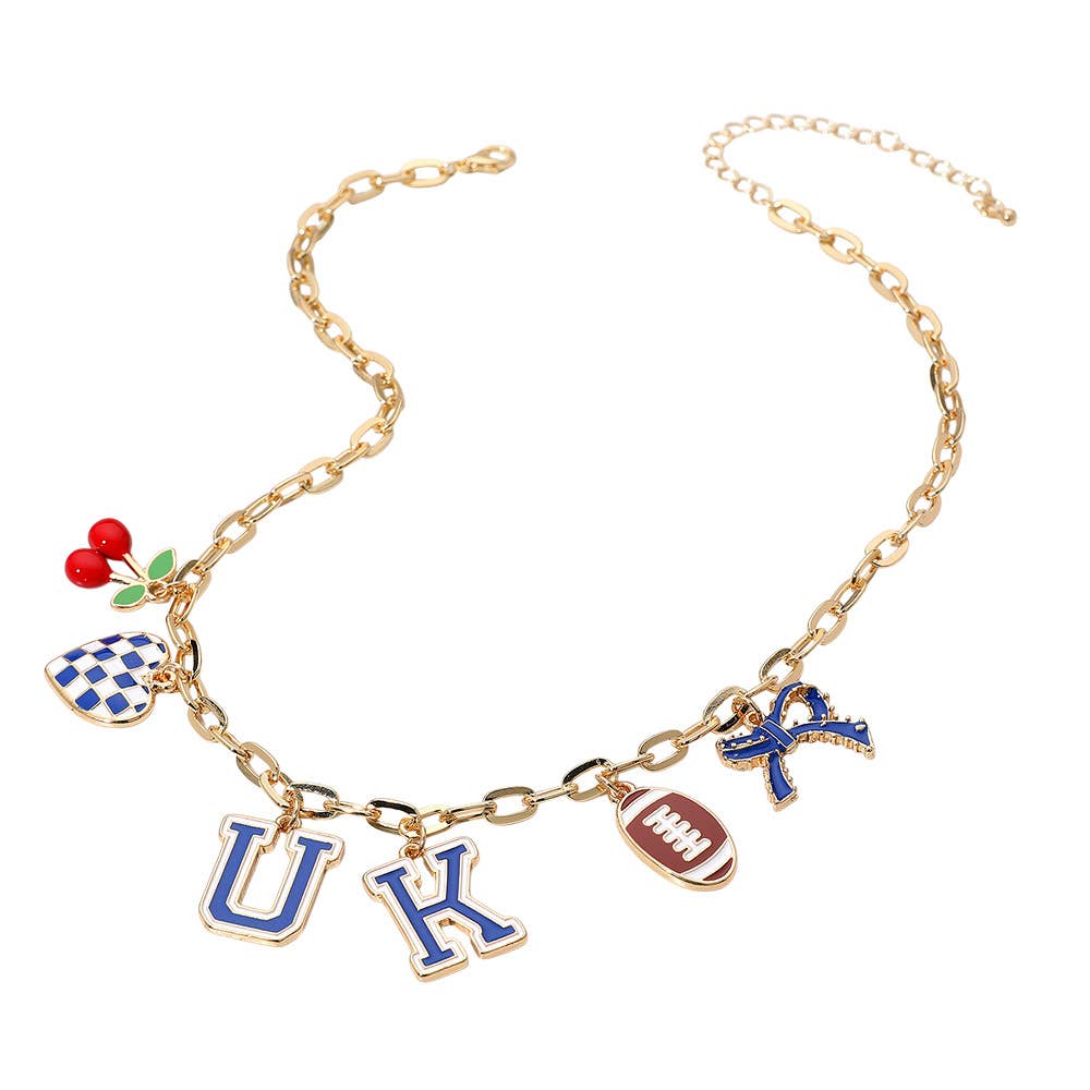 Football Theme Bow Cherry Heart Charm Station Necklace