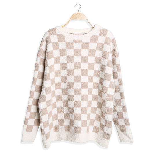 Checkered Lounge PJ Top: Beige